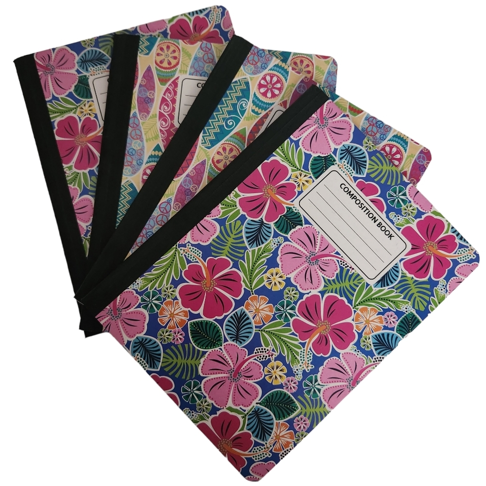 Lot of Brightly Colored Hawaiian Hibiscus Floral & Hippie Peace Signs Notebooks